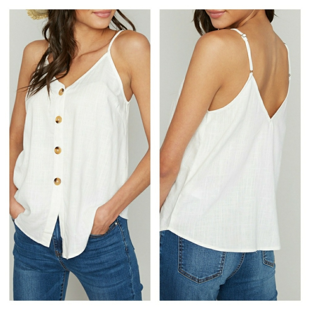 Off White Sleeveless Button Down Cami Top